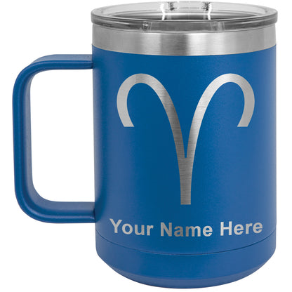 15oz Vacuum Insulated Coffee Mug, Zodiac Sign Aries, Personalized Engraving Included