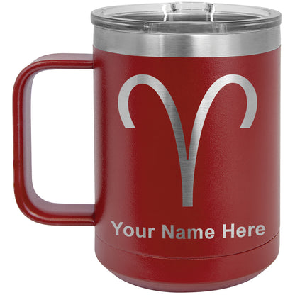 15oz Vacuum Insulated Coffee Mug, Zodiac Sign Aries, Personalized Engraving Included