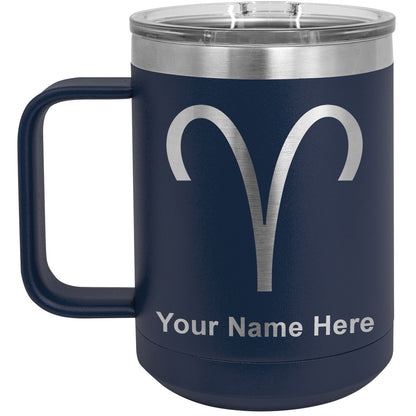 15oz Vacuum Insulated Coffee Mug, Zodiac Sign Aries, Personalized Engraving Included