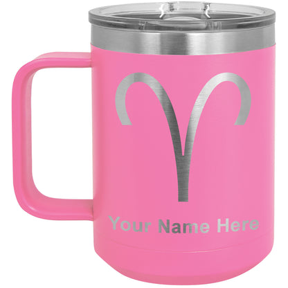 15oz Vacuum Insulated Coffee Mug, Zodiac Sign Aries, Personalized Engraving Included