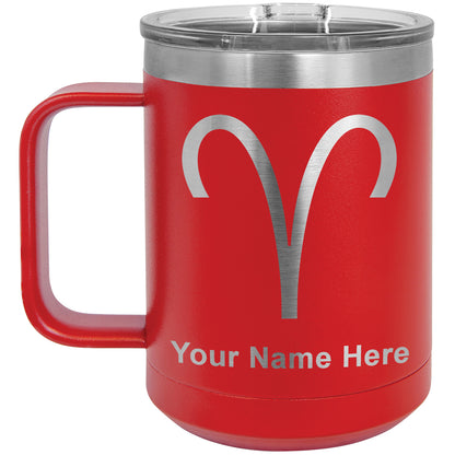 15oz Vacuum Insulated Coffee Mug, Zodiac Sign Aries, Personalized Engraving Included