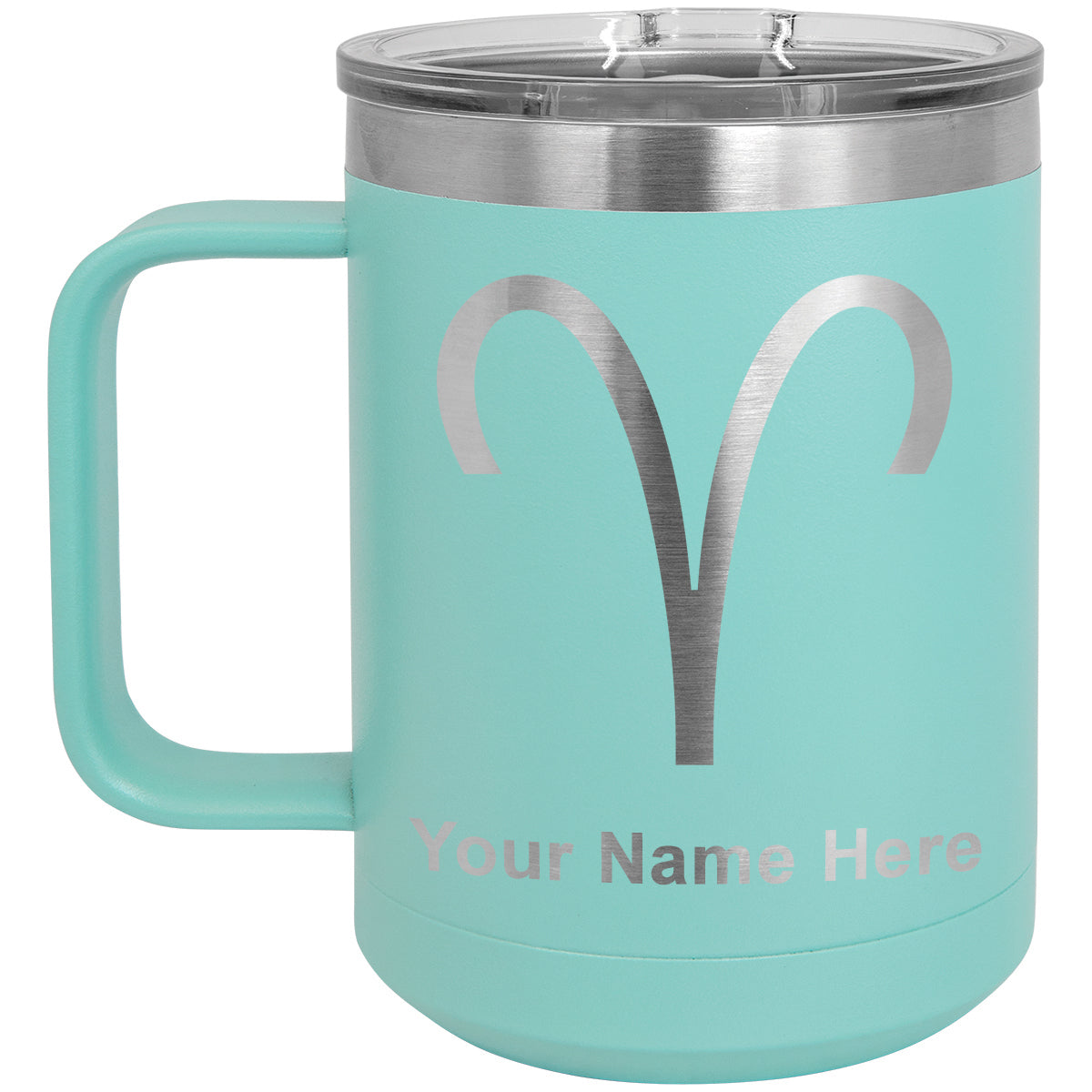 15oz Vacuum Insulated Coffee Mug, Zodiac Sign Aries, Personalized Engraving Included