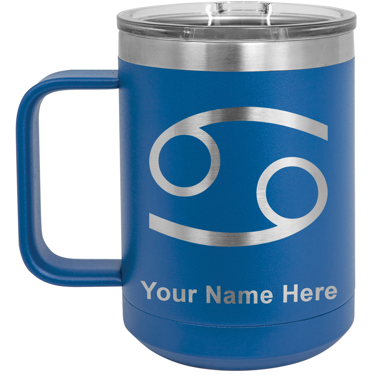 15oz Vacuum Insulated Coffee Mug, Zodiac Sign Cancer, Personalized Engraving Included
