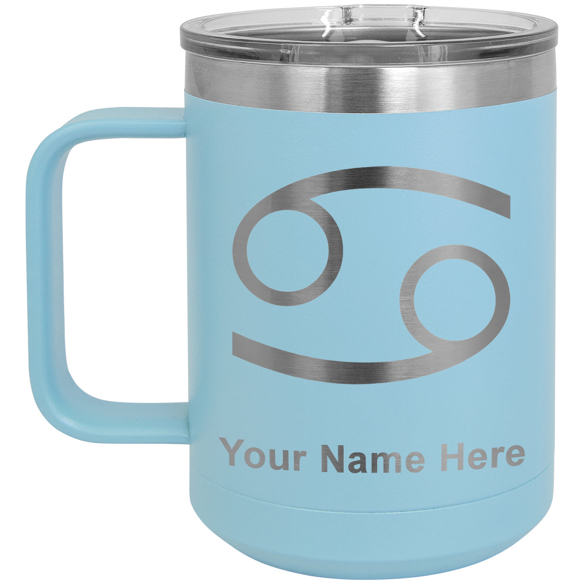 15oz Vacuum Insulated Coffee Mug, Zodiac Sign Cancer, Personalized Engraving Included
