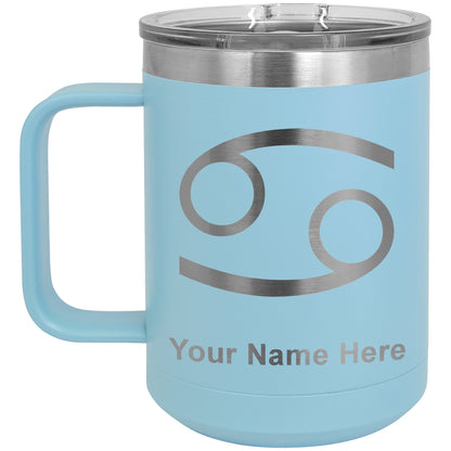 15oz Vacuum Insulated Coffee Mug, Zodiac Sign Cancer, Personalized Engraving Included