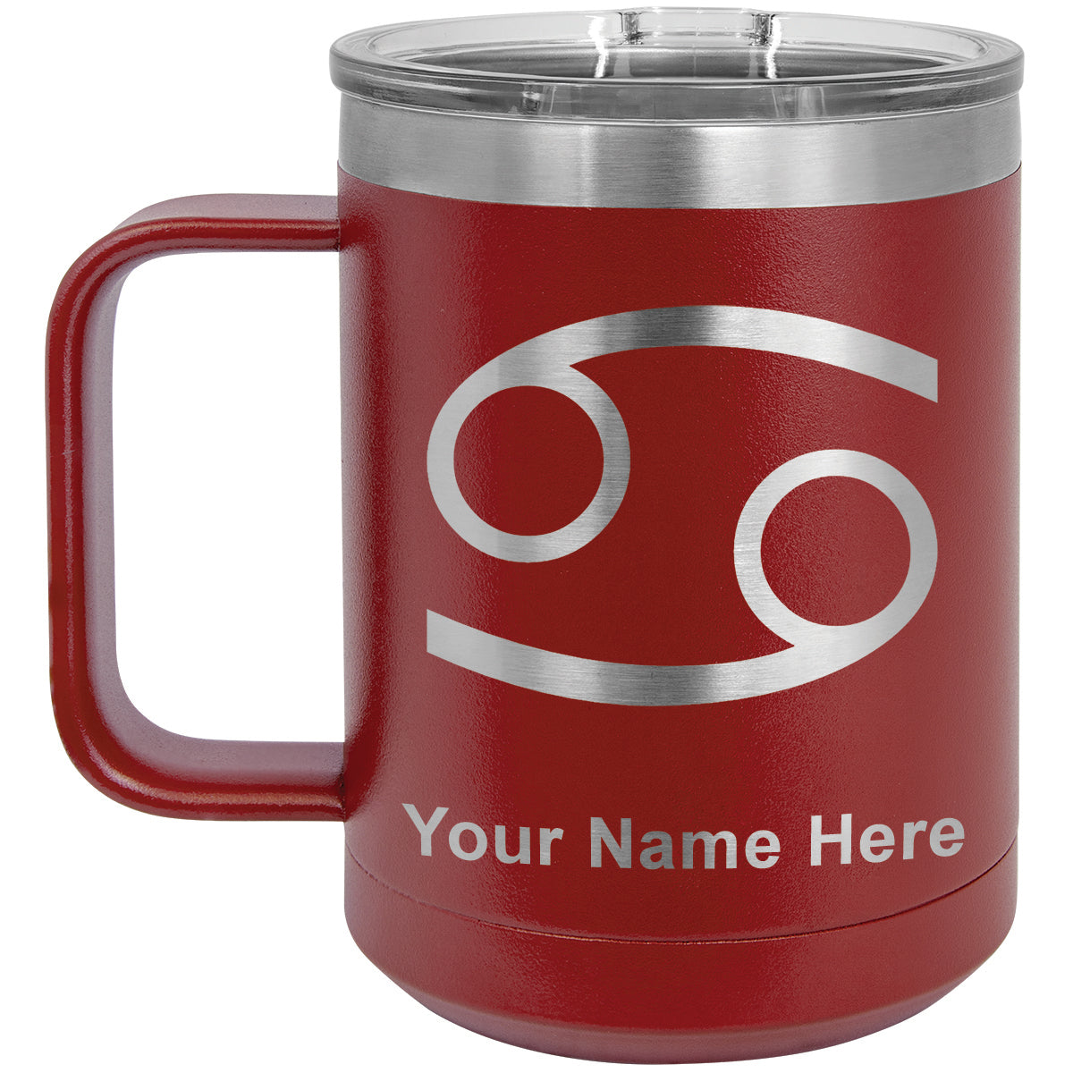 15oz Vacuum Insulated Coffee Mug, Zodiac Sign Cancer, Personalized Engraving Included