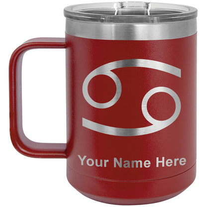 15oz Vacuum Insulated Coffee Mug, Zodiac Sign Cancer, Personalized Engraving Included