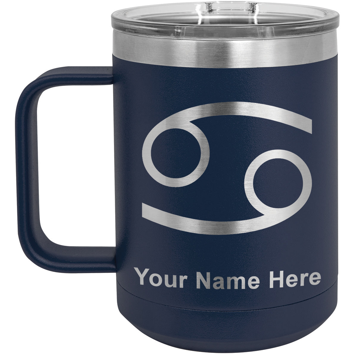 15oz Vacuum Insulated Coffee Mug, Zodiac Sign Cancer, Personalized Engraving Included