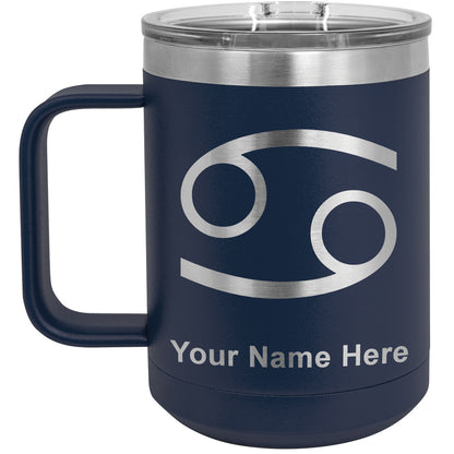 15oz Vacuum Insulated Coffee Mug, Zodiac Sign Cancer, Personalized Engraving Included