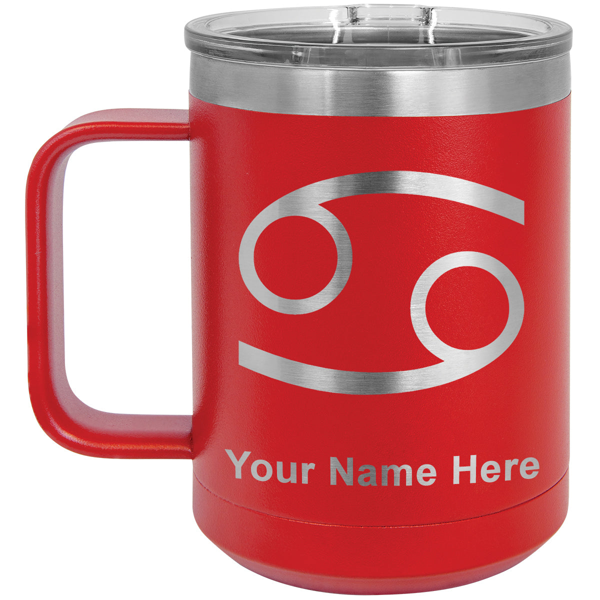 15oz Vacuum Insulated Coffee Mug, Zodiac Sign Cancer, Personalized Engraving Included