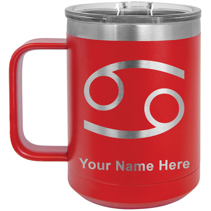 15oz Vacuum Insulated Coffee Mug, Zodiac Sign Cancer, Personalized Engraving Included