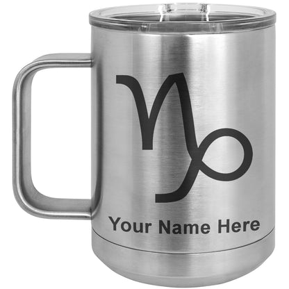 15oz Vacuum Insulated Coffee Mug, Zodiac Sign Capricorn, Personalized Engraving Included
