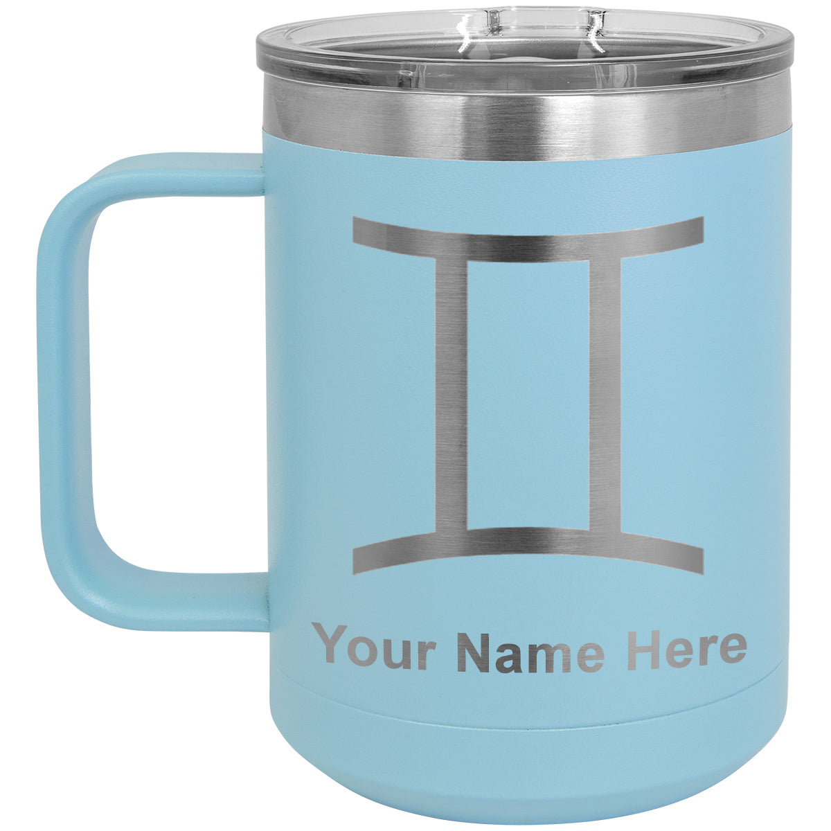 15oz Vacuum Insulated Coffee Mug, Zodiac Sign Gemini, Personalized Engraving Included