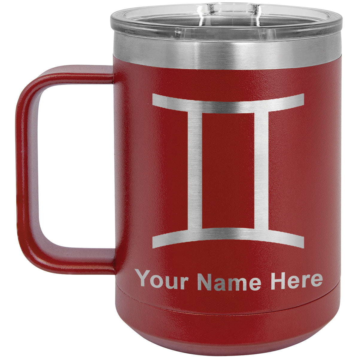 15oz Vacuum Insulated Coffee Mug, Zodiac Sign Gemini, Personalized Engraving Included