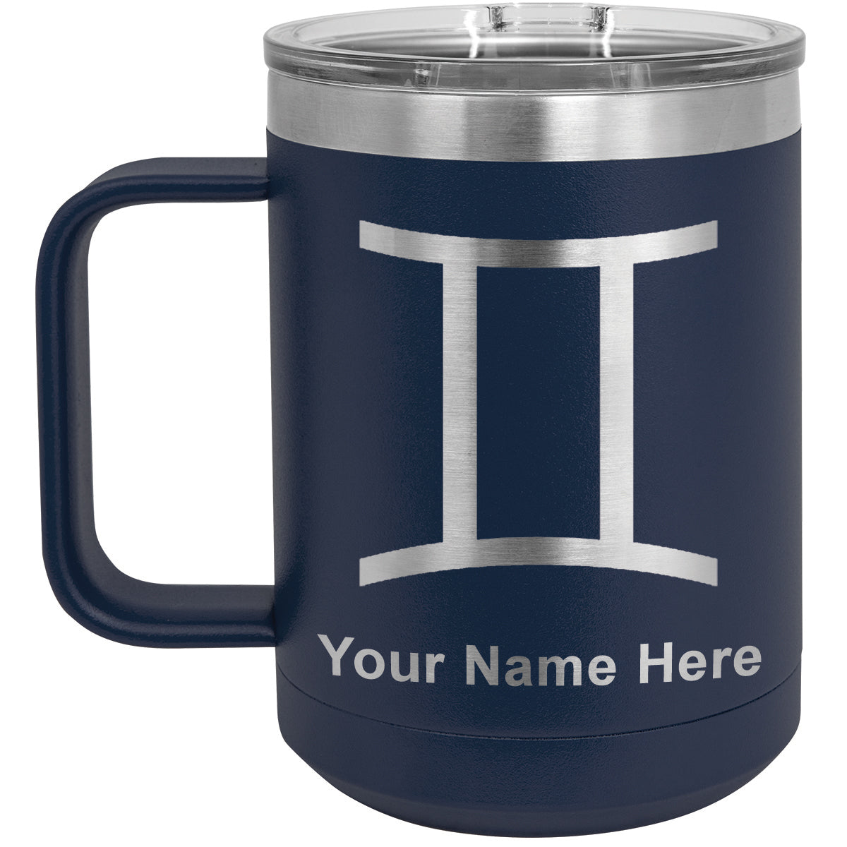15oz Vacuum Insulated Coffee Mug, Zodiac Sign Gemini, Personalized Engraving Included