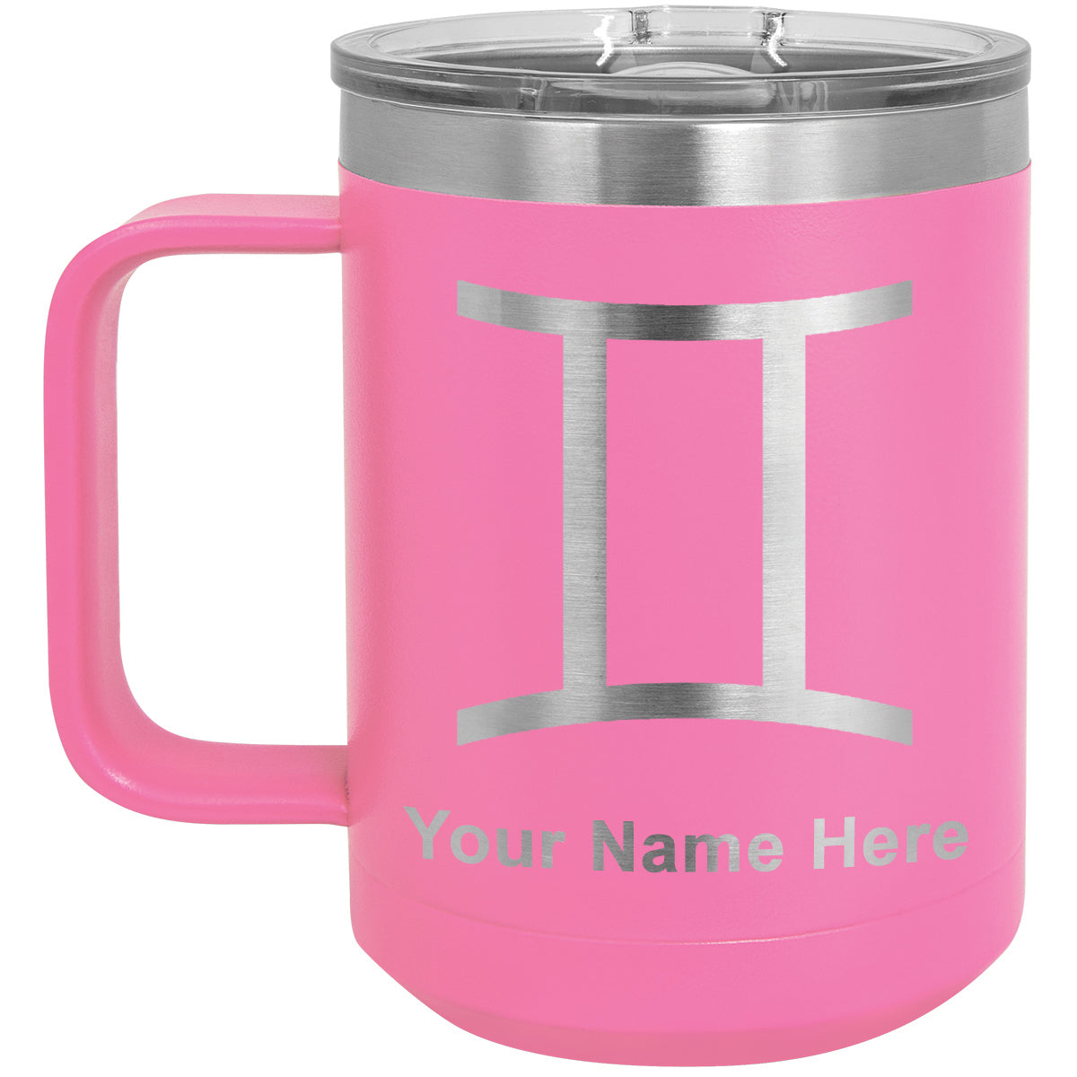 15oz Vacuum Insulated Coffee Mug, Zodiac Sign Gemini, Personalized Engraving Included