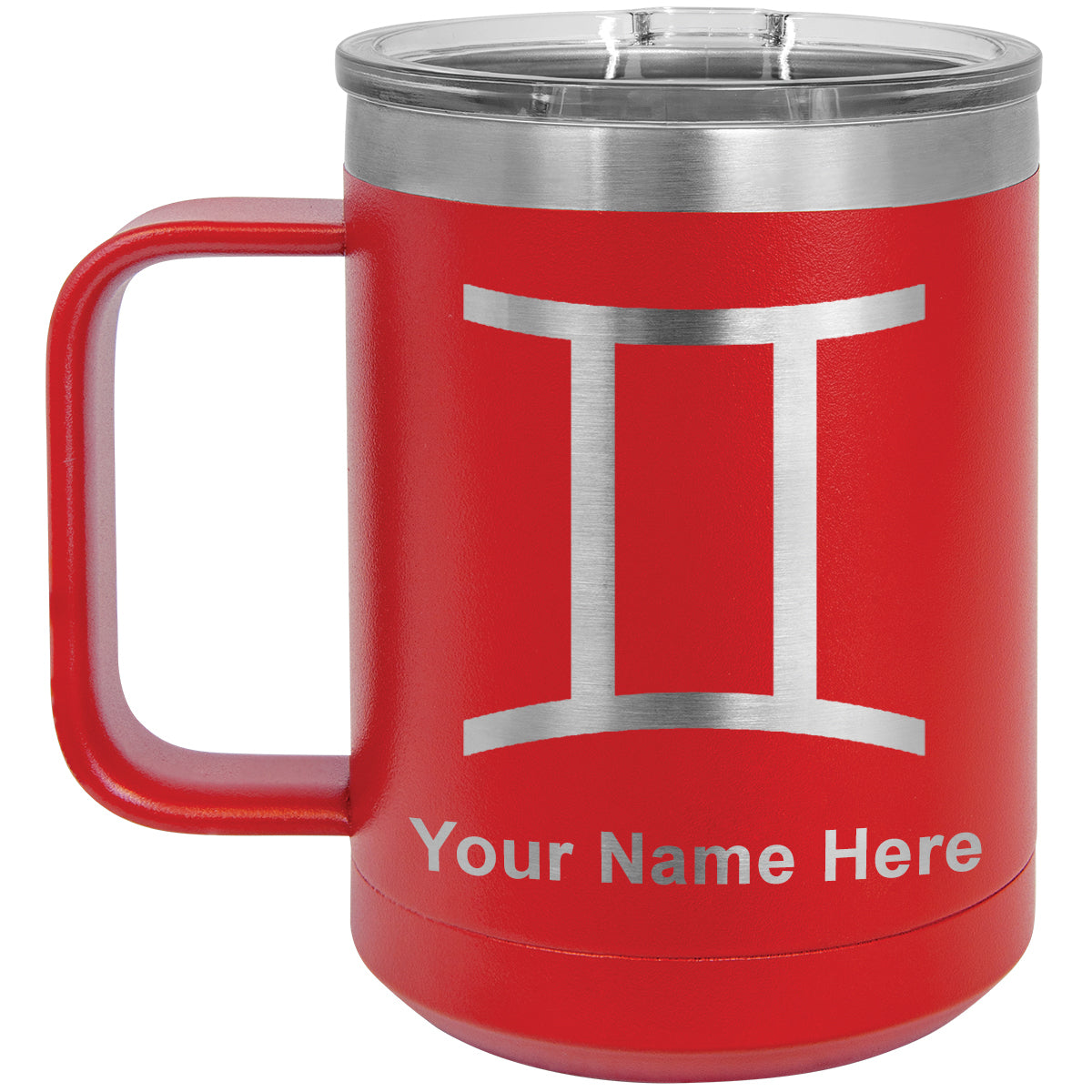15oz Vacuum Insulated Coffee Mug, Zodiac Sign Gemini, Personalized Engraving Included