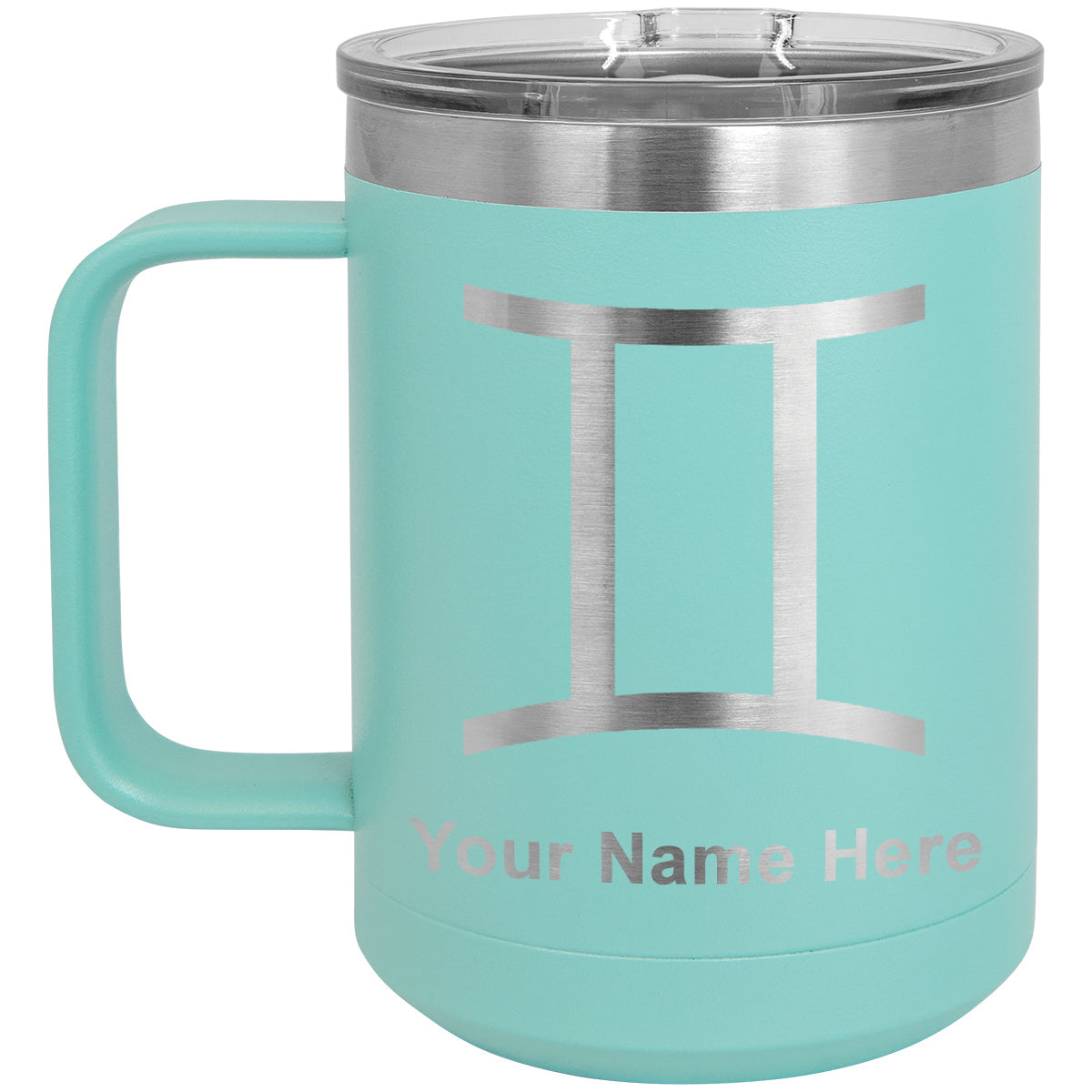 15oz Vacuum Insulated Coffee Mug, Zodiac Sign Gemini, Personalized Engraving Included