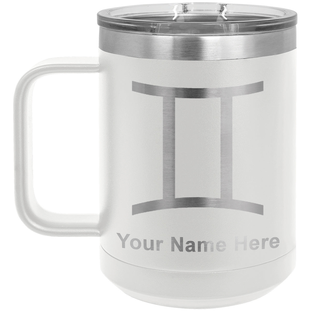 15oz Vacuum Insulated Coffee Mug, Zodiac Sign Gemini, Personalized Engraving Included