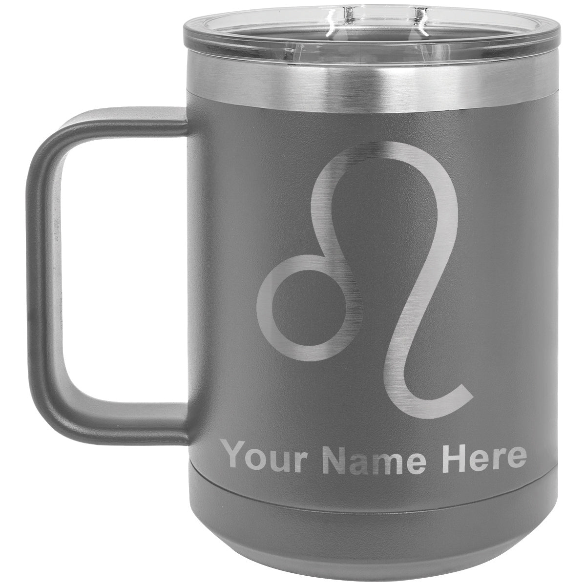 15oz Vacuum Insulated Coffee Mug, Zodiac Sign Leo, Personalized Engraving Included
