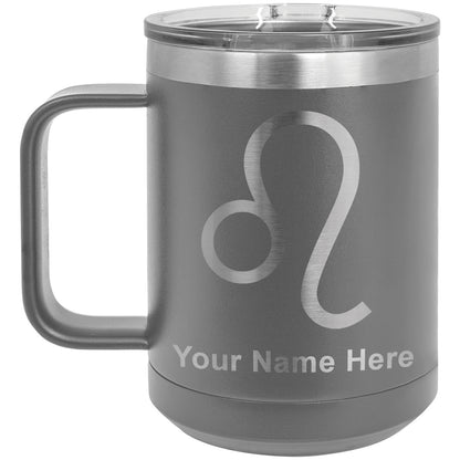 15oz Vacuum Insulated Coffee Mug, Zodiac Sign Leo, Personalized Engraving Included