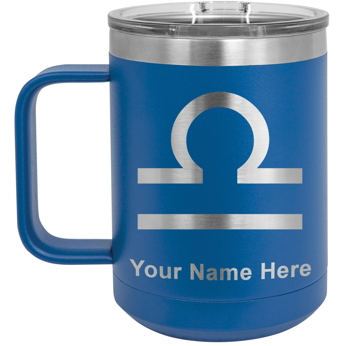 15oz Vacuum Insulated Coffee Mug, Zodiac Sign Libra, Personalized Engraving Included