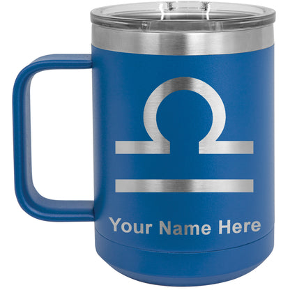 15oz Vacuum Insulated Coffee Mug, Zodiac Sign Libra, Personalized Engraving Included