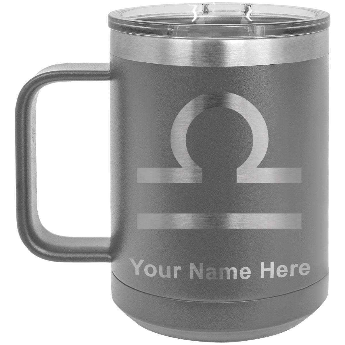 15oz Vacuum Insulated Coffee Mug, Zodiac Sign Libra, Personalized Engraving Included