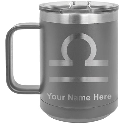 15oz Vacuum Insulated Coffee Mug, Zodiac Sign Libra, Personalized Engraving Included