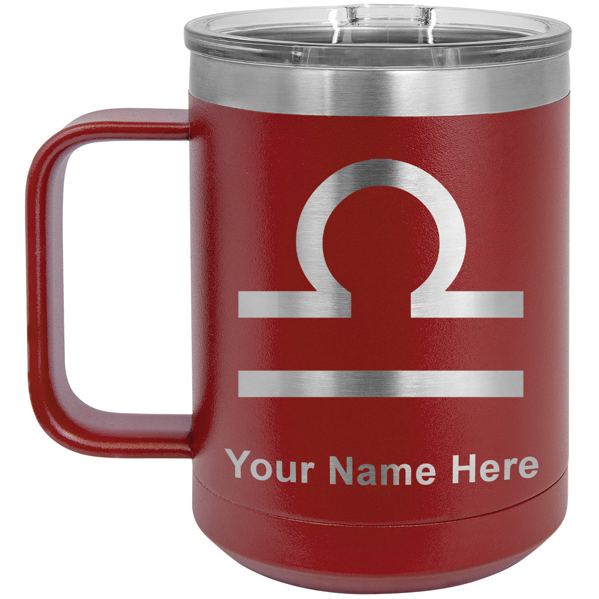 15oz Vacuum Insulated Coffee Mug, Zodiac Sign Libra, Personalized Engraving Included