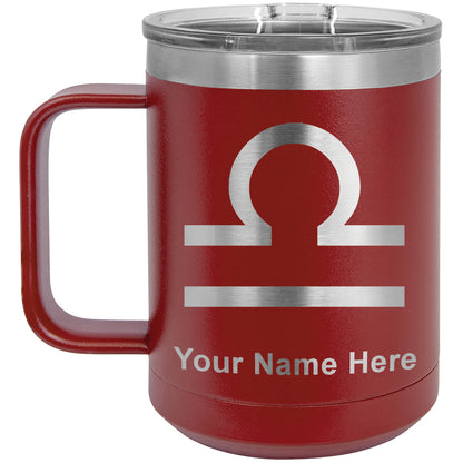 15oz Vacuum Insulated Coffee Mug, Zodiac Sign Libra, Personalized Engraving Included