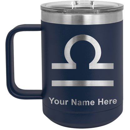 15oz Vacuum Insulated Coffee Mug, Zodiac Sign Libra, Personalized Engraving Included