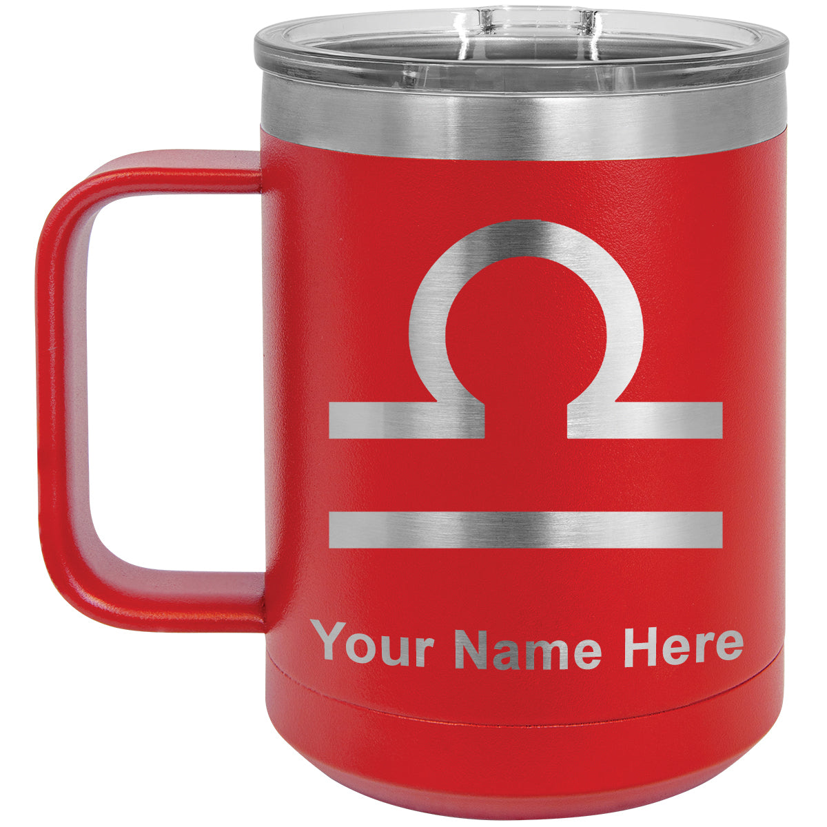 15oz Vacuum Insulated Coffee Mug, Zodiac Sign Libra, Personalized Engraving Included