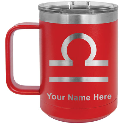 15oz Vacuum Insulated Coffee Mug, Zodiac Sign Libra, Personalized Engraving Included