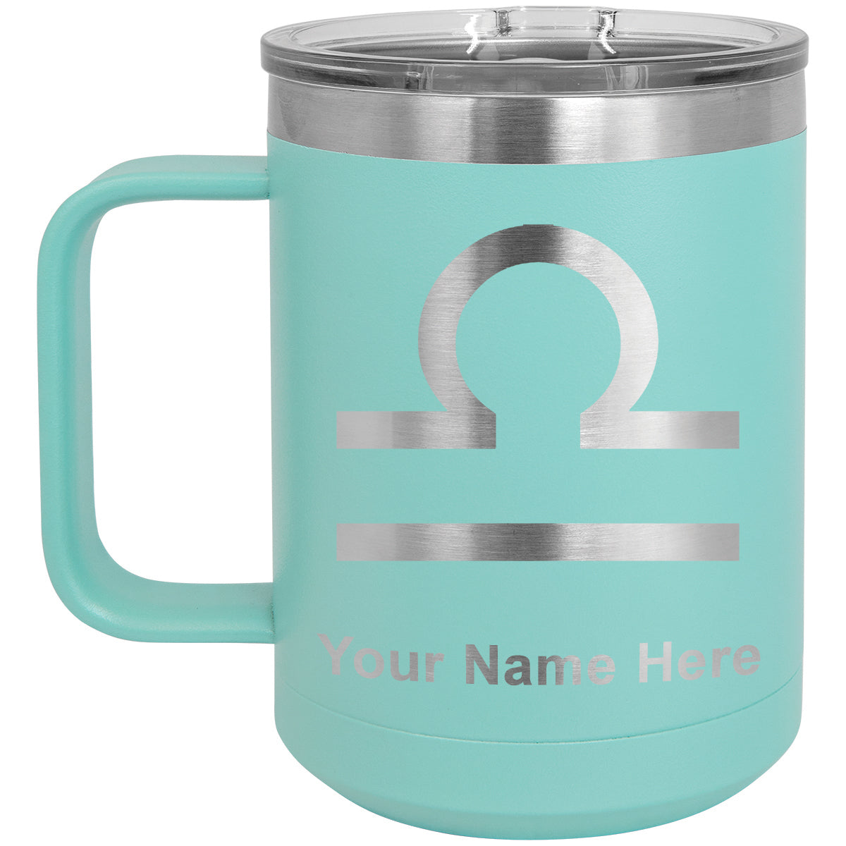 15oz Vacuum Insulated Coffee Mug, Zodiac Sign Libra, Personalized Engraving Included