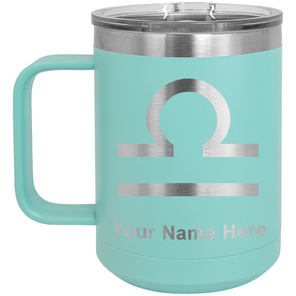 15oz Vacuum Insulated Coffee Mug, Zodiac Sign Libra, Personalized Engraving Included