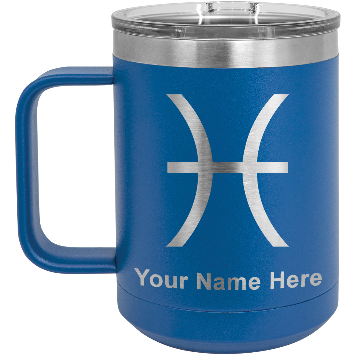 15oz Vacuum Insulated Coffee Mug, Zodiac Sign Pisces, Personalized Engraving Included