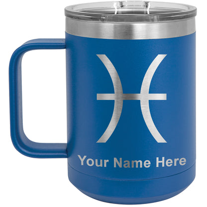 15oz Vacuum Insulated Coffee Mug, Zodiac Sign Pisces, Personalized Engraving Included