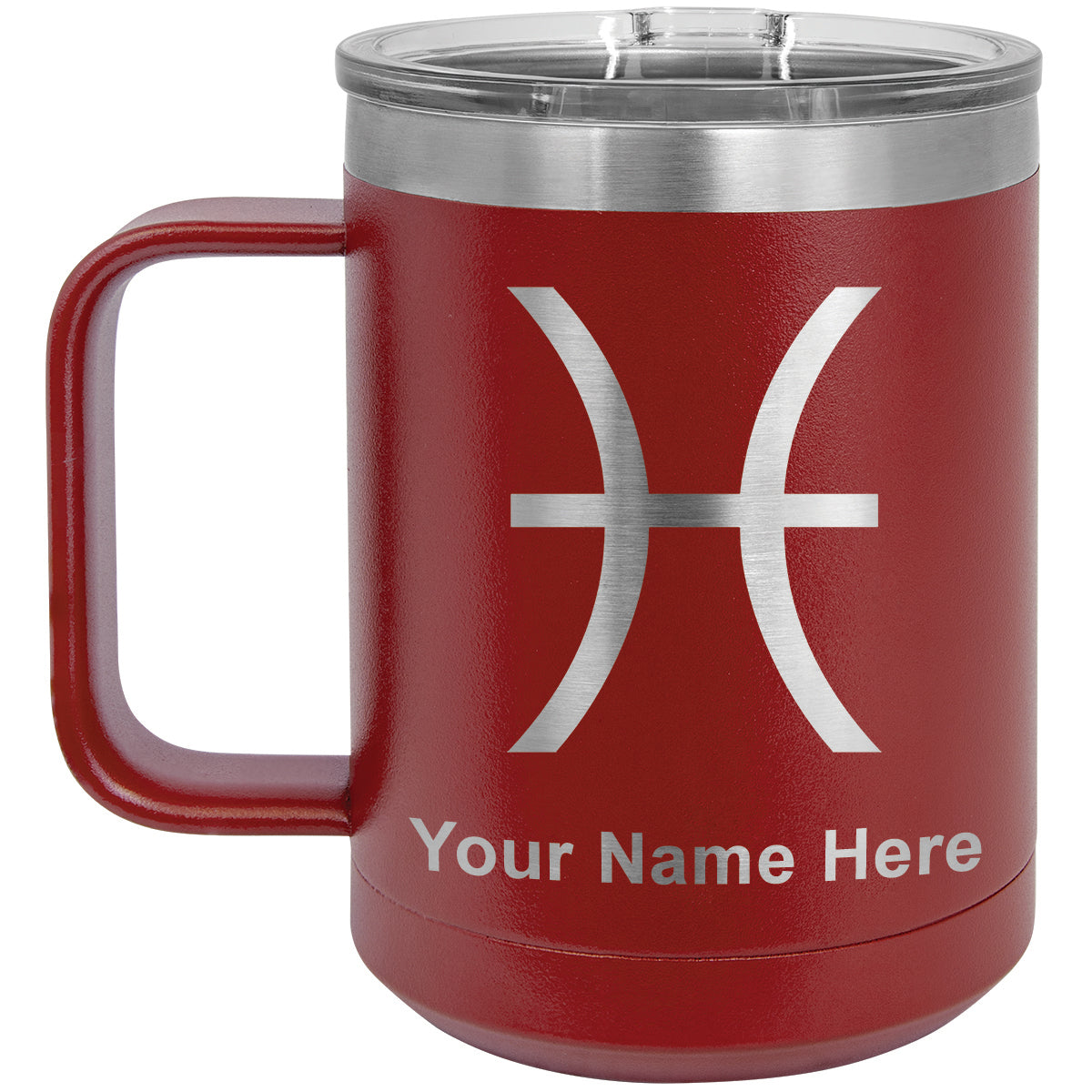 15oz Vacuum Insulated Coffee Mug, Zodiac Sign Pisces, Personalized Engraving Included