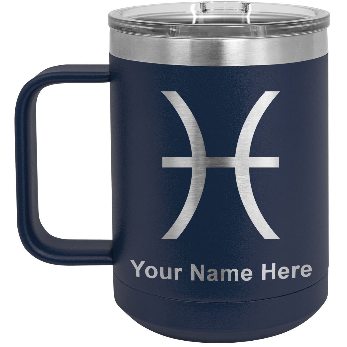 15oz Vacuum Insulated Coffee Mug, Zodiac Sign Pisces, Personalized Engraving Included