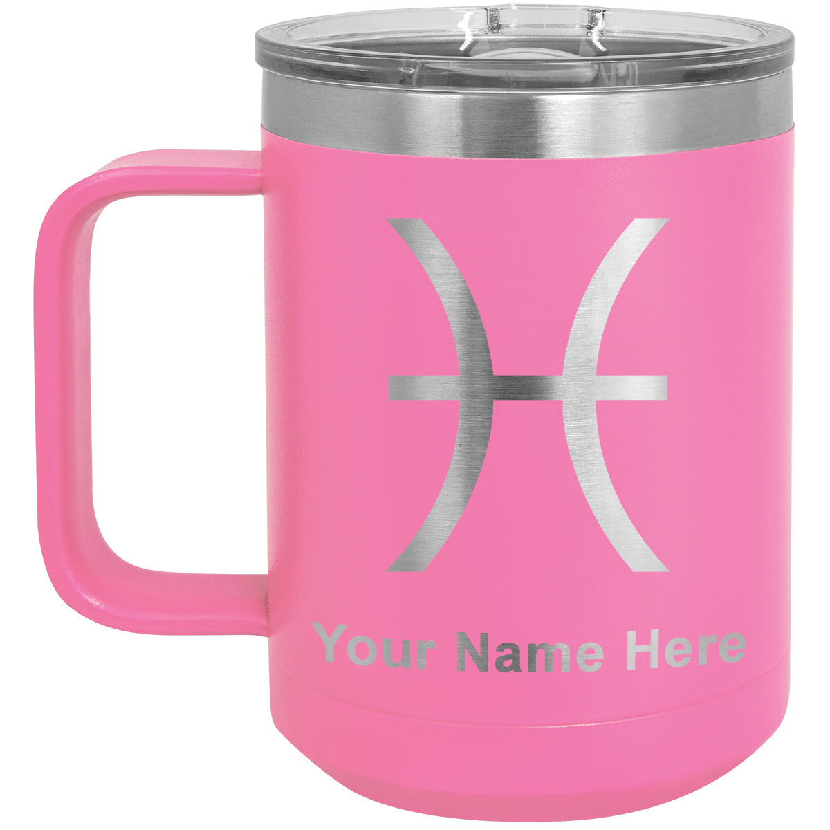 15oz Vacuum Insulated Coffee Mug, Zodiac Sign Pisces, Personalized Engraving Included