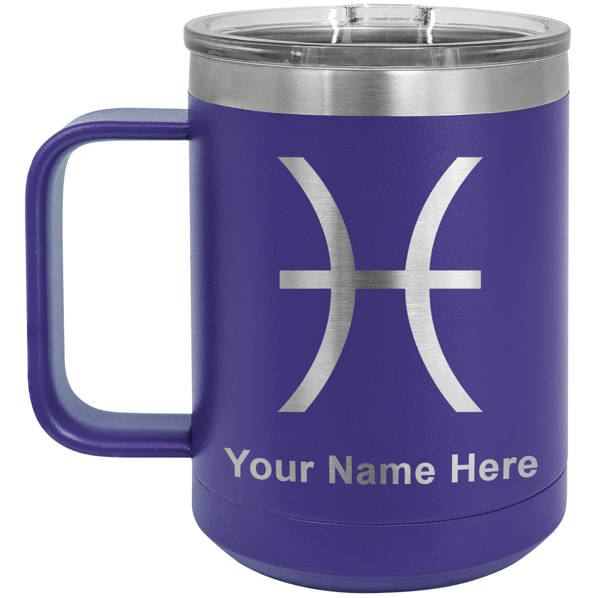 15oz Vacuum Insulated Coffee Mug, Zodiac Sign Pisces, Personalized Engraving Included