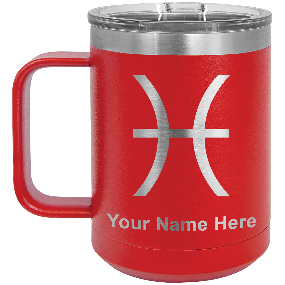 15oz Vacuum Insulated Coffee Mug, Zodiac Sign Pisces, Personalized Engraving Included
