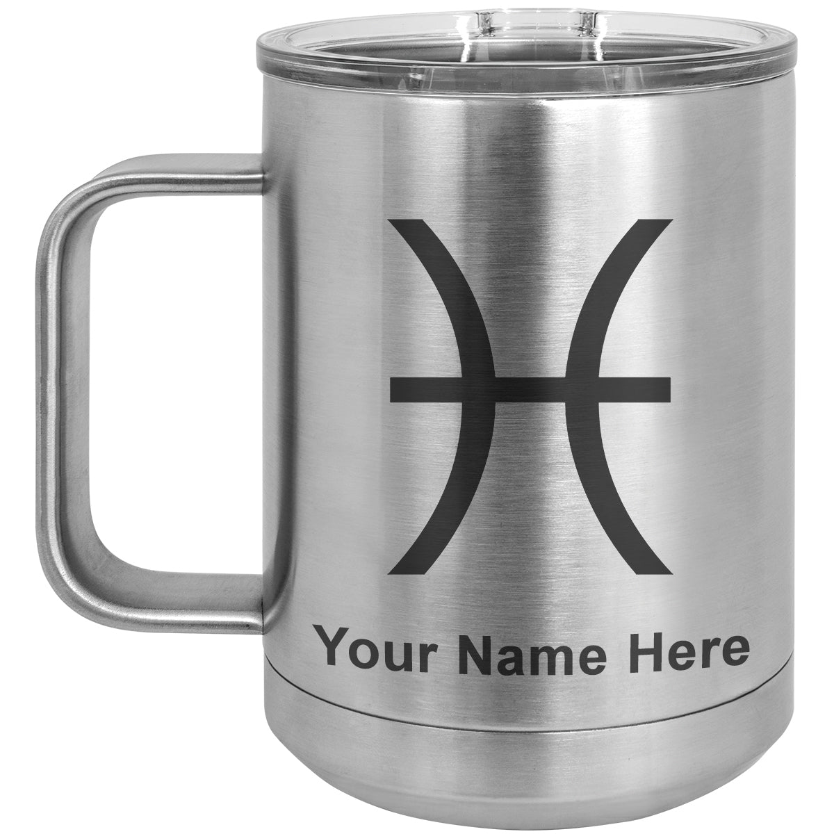 15oz Vacuum Insulated Coffee Mug, Zodiac Sign Pisces, Personalized Engraving Included