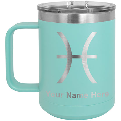 15oz Vacuum Insulated Coffee Mug, Zodiac Sign Pisces, Personalized Engraving Included