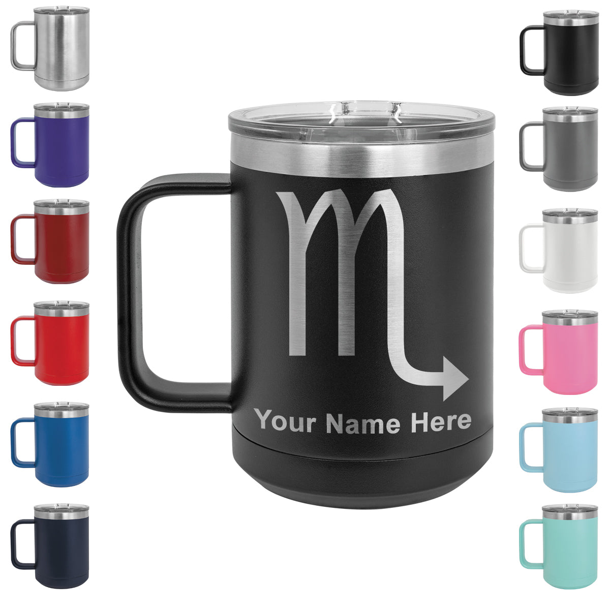 15oz Vacuum Insulated Coffee Mug, Zodiac Sign Scorpio, Personalized Engraving Included