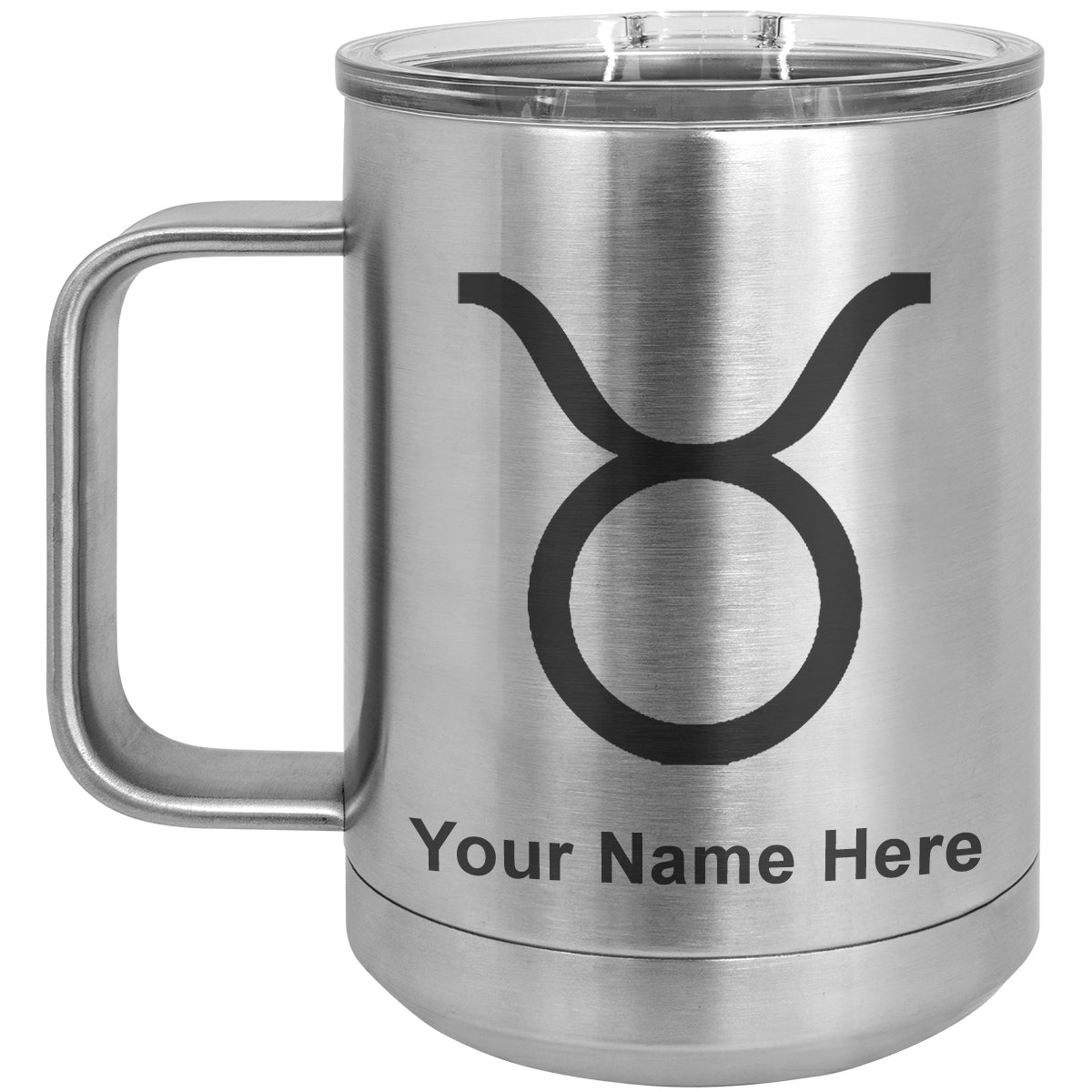 15oz Vacuum Insulated Coffee Mug, Zodiac Sign Taurus, Personalized Engraving Included