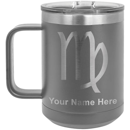 15oz Vacuum Insulated Coffee Mug, Zodiac Sign Virgo, Personalized Engraving Included