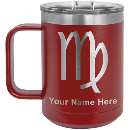15oz Vacuum Insulated Coffee Mug, Zodiac Sign Virgo, Personalized Engraving Included