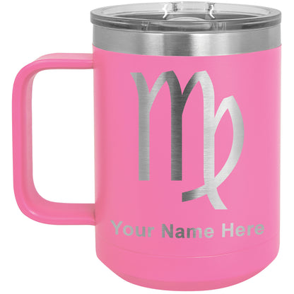 15oz Vacuum Insulated Coffee Mug, Zodiac Sign Virgo, Personalized Engraving Included